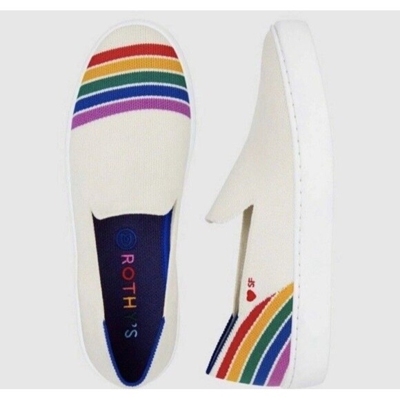 ROTHYS Size 10 Limited Edition SF Pride White Rainbow Stripe Slip On Sneakers - Picture 14 of 16